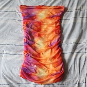 Tie Die Runched Body Con Mini Dress